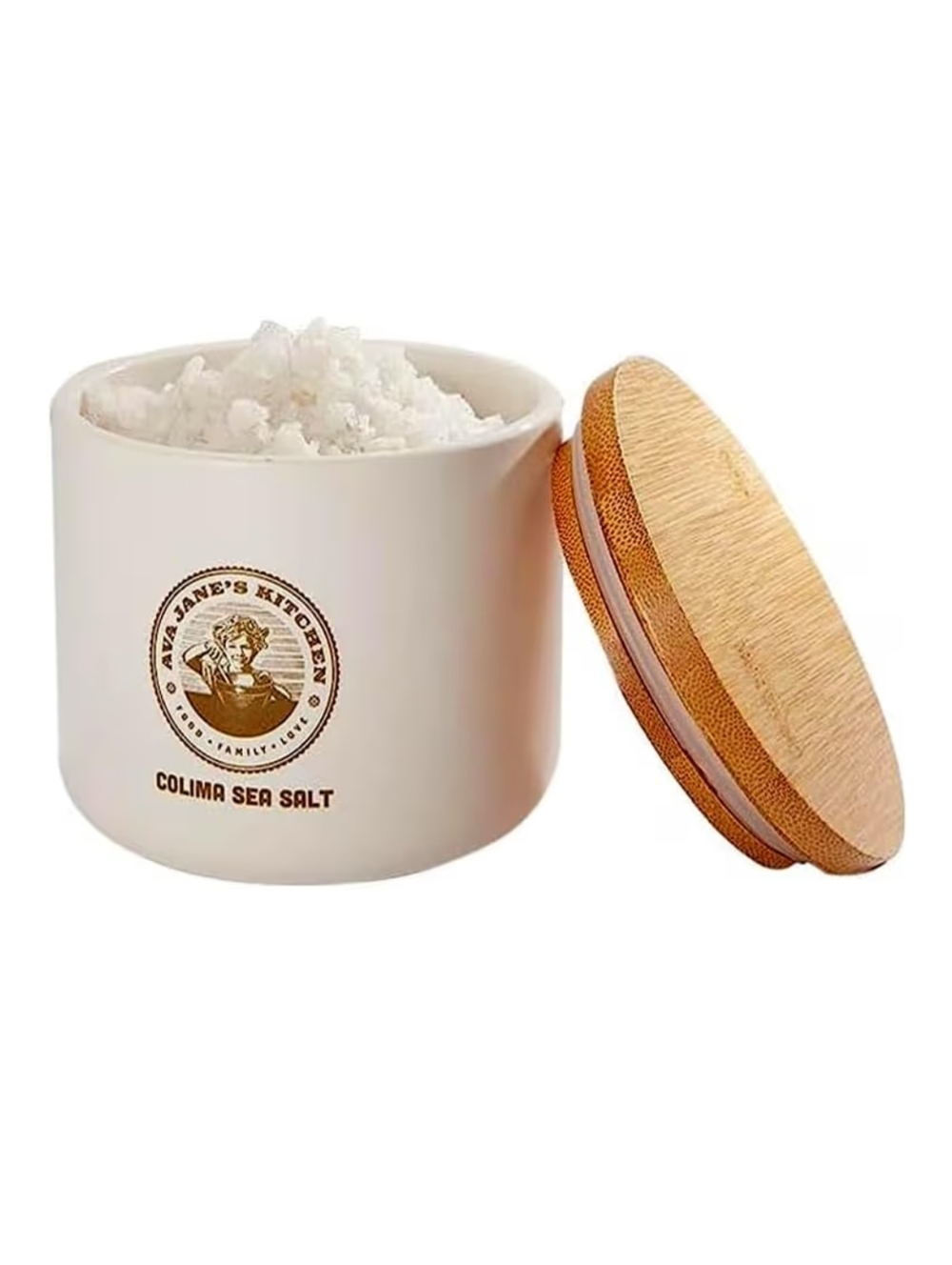 NWT Ava Jane's Kitchen Ceramic Salt Cellar With Wood Lid